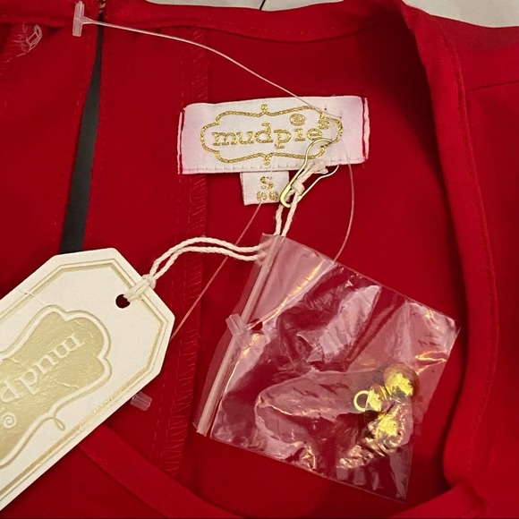 MUD PIE Red Poinsettia Brooks Bell Sleeve Dress Size Small - Picture 10 of 12